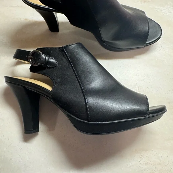 Naturalizer Heels DAWN 8 Women’s Black Leather Strap Open Toe Booties - Picture 4 of 11